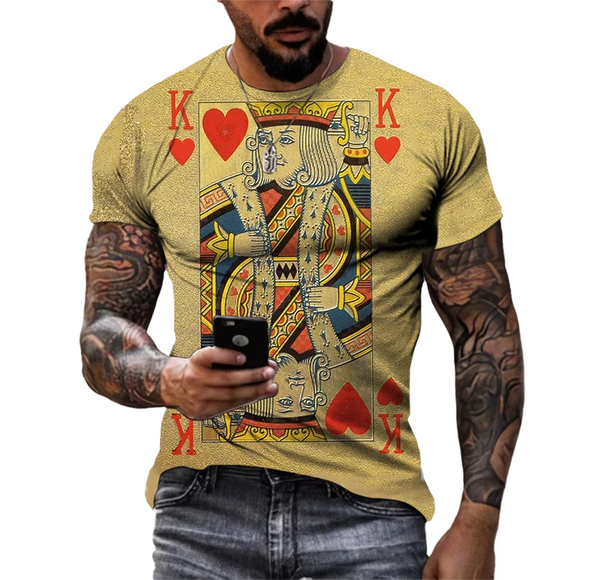 Playing Cards 3D Printing Summer Men\'s Personality T-Shirt Shirt Hip Hop Trend Large Size Short Sleeve Casual Fashion Sports Top