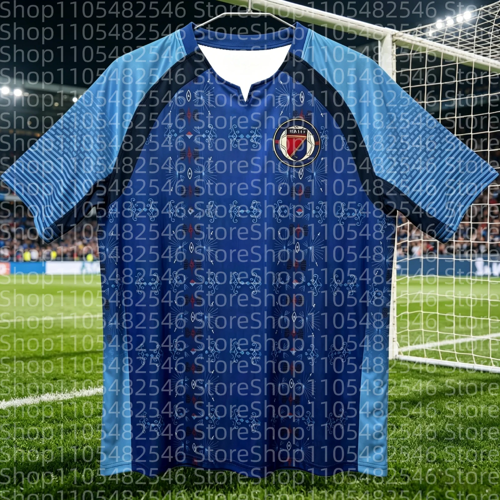 

2026 Haiti Blue Geometric Print Soccer Jersey Quick-drying Breathable Fan Edition Family Matching Outfit