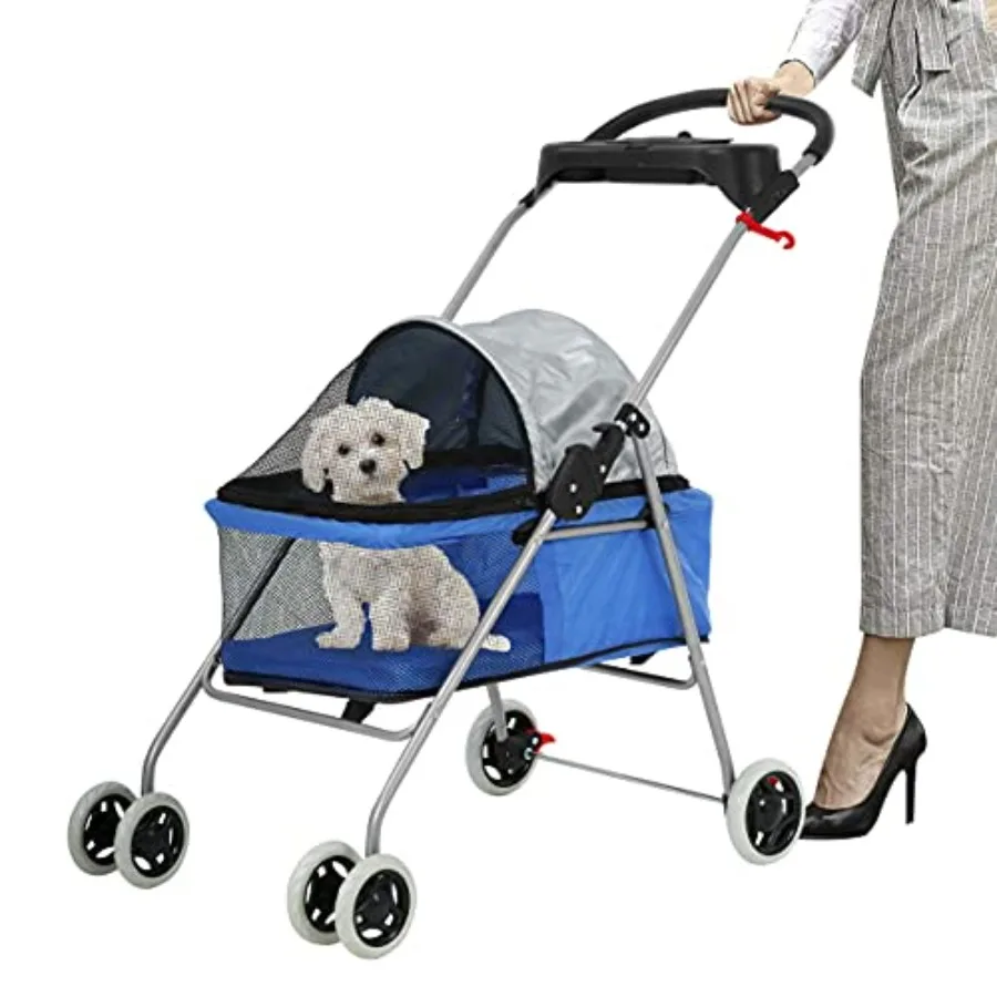 

Pet Stroller for Small Dogs Cats - Lightweight Folding Dog Cart in Blue - Easy to Walk Carrier for Travel