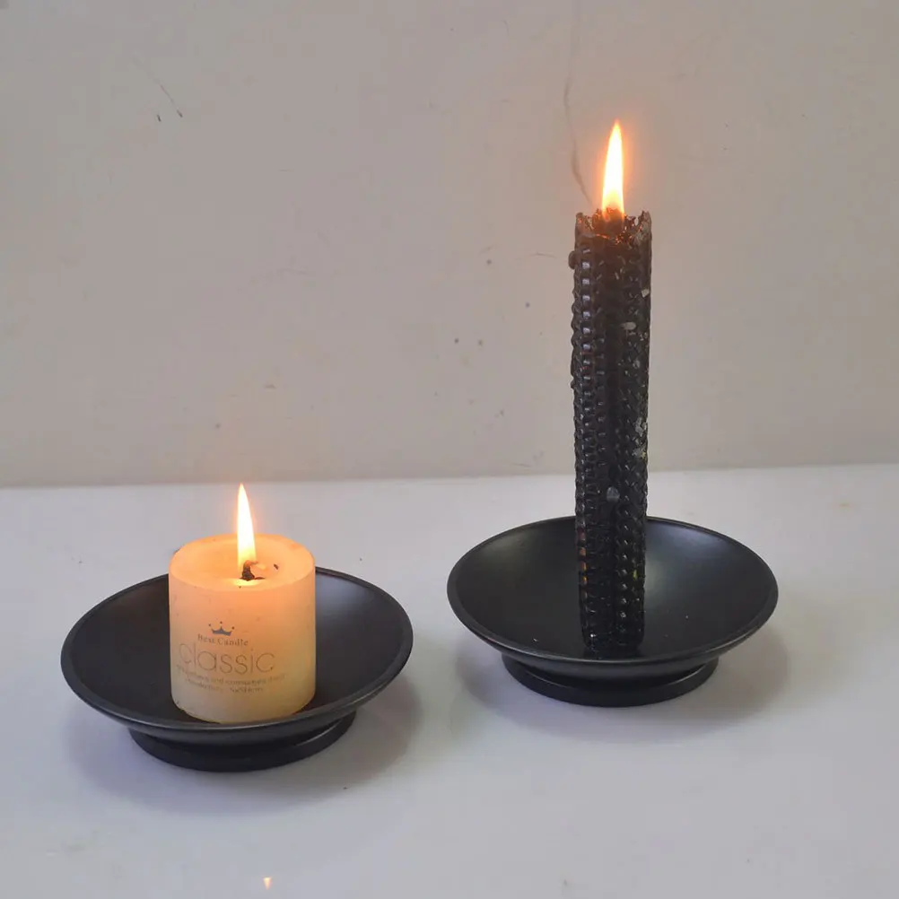 

2pcs Metal Holder Tray For Taper Pillar Candles, Vintage Black Iron Stand Pin Base, Decorative Home Wedding