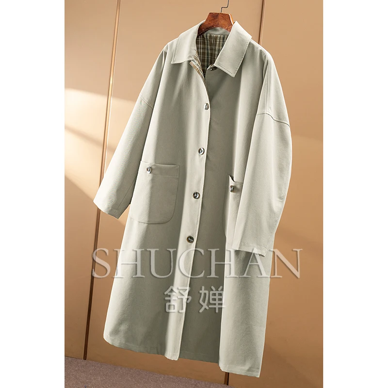 Outline aesthetics retro double-sided plaid medium-length trench coat, female 93C4  trench coat for women