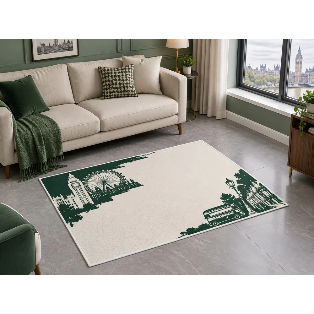 VIKAMA British Forest Cream London Flannel Door Mat, Non-Slip Entryway Door Mat, UK Home Decor for Conservatory, Dining Room