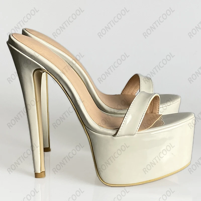 

Женские сандалии Ronticool ручной работы на платформе с ремешком на пятке, из лакированной кожи, на шпильке, с открытым носком, красивые белые туфли, размер США 44