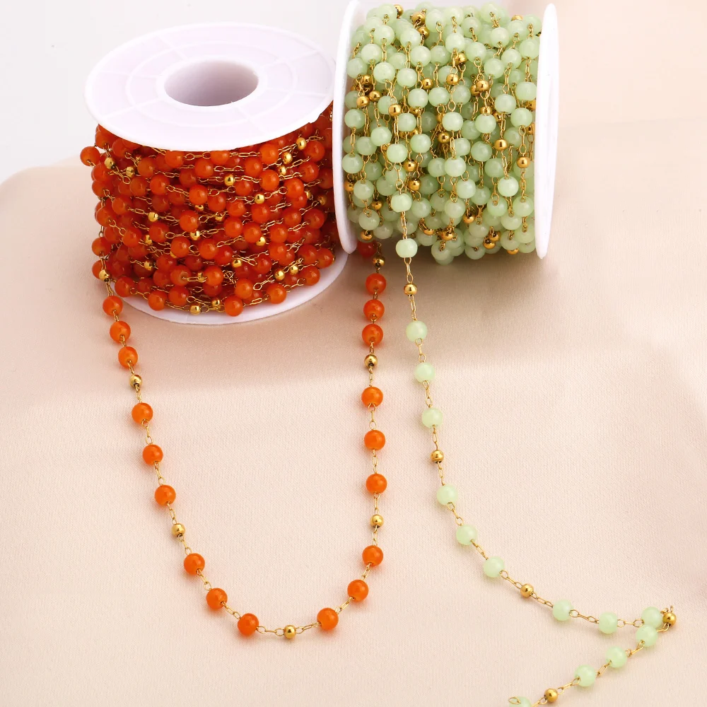 Imagem -03 - Ocesrio-trendy Orange Beads para Fazer Jóias Colar Corrente Aços Mancha Pulseira Artesanal Faça Você Mesmo Conclusões Atacado 10m