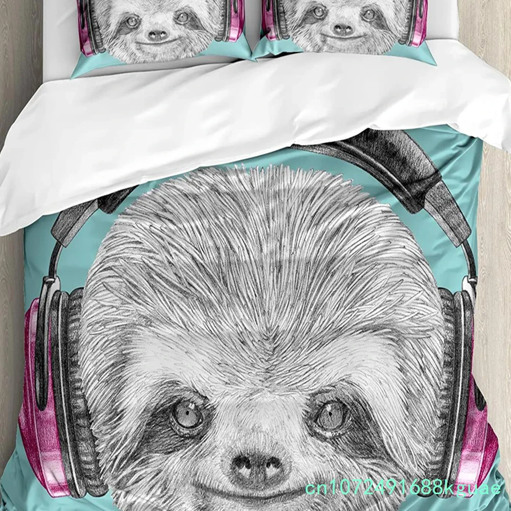 Sloth Bedding Set For Bedroom Bed Home Cartoon Mammal On Tropical Jungle With Green Banana Duvet Cover Quilt Cover Pillowcase 3