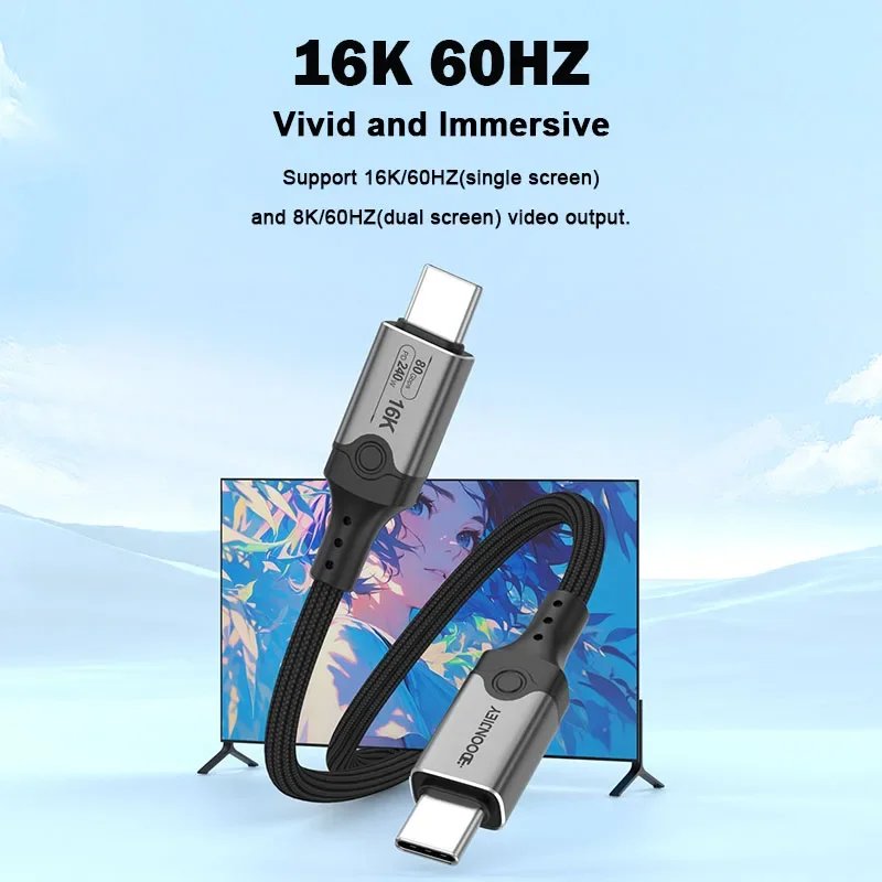 USB 5 80Gbps Thunderbolt Cable 4K@544Hz UHD Type C TO USB-C Cable PD240W Type-c Charge Cable for Macbook Pro Laptop Power Bank