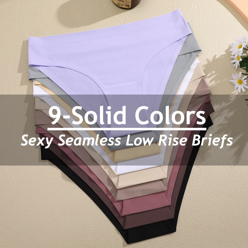 3PCS/Set Seamless Pantie For Women Low Rise Briefs 9 Solid Colors Ultra Thin Underwear Ice Silk Breathable Underpants Female