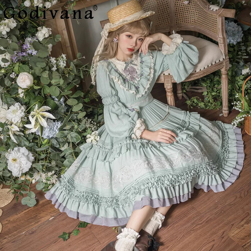

Original Large Size Lolita Long Sleeve Dress Sweet Princess Elegant Vintage Tea Party Dress Cla Mori Girls Women's Lo Dresses