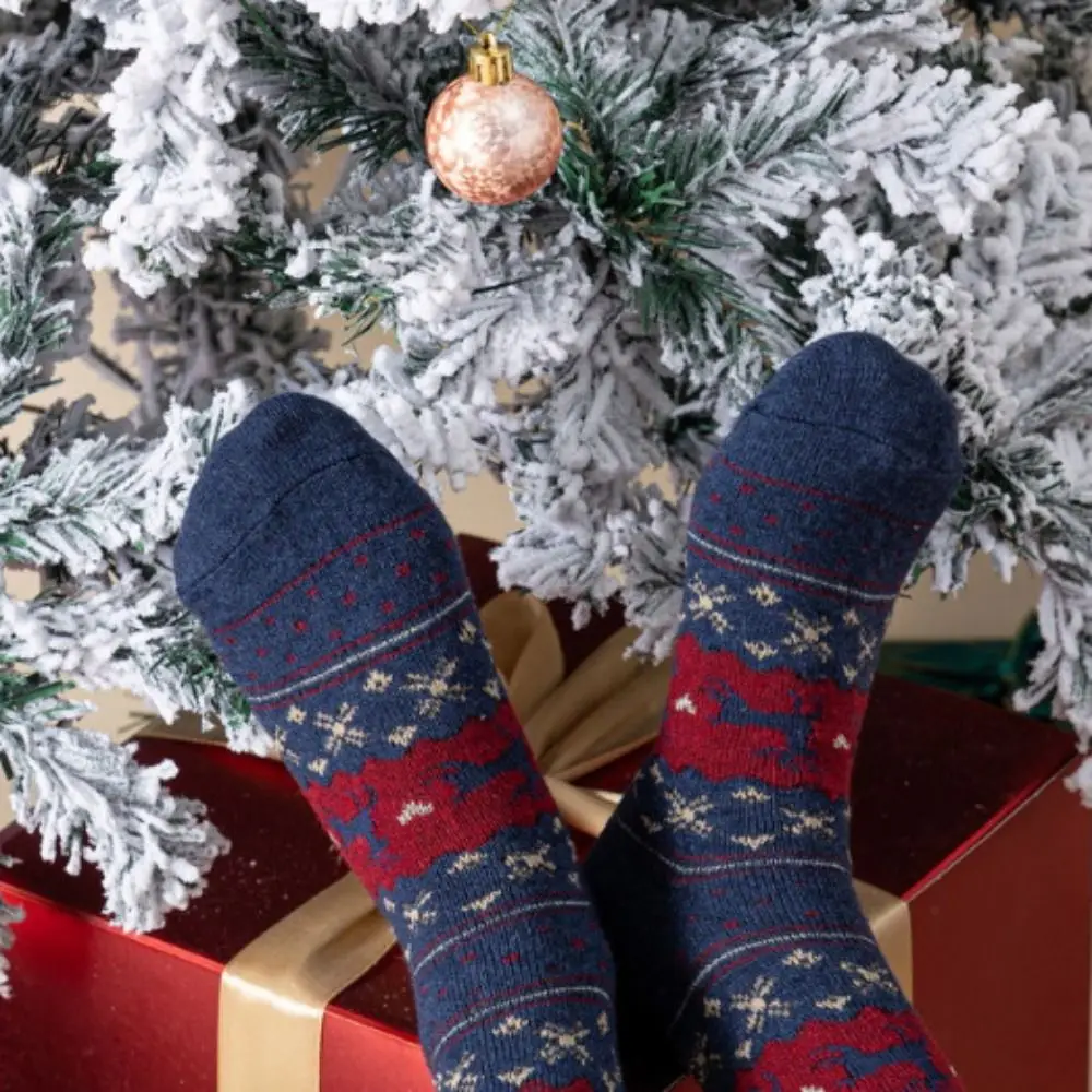 남녀공용 산타 클로스 크리스마스 양말, 코튼 니트 노벨티 산타 스타킹, 두께 크리스마스 선물 양모 양말, 5 켤레 패션