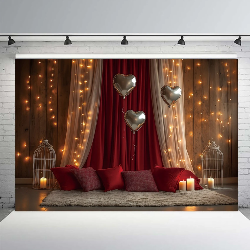 Valentine's Day Photography Backdrop Indoor Curtain Love Heart Balloon Candles Bridal Shower Wedding Party Decoration Background