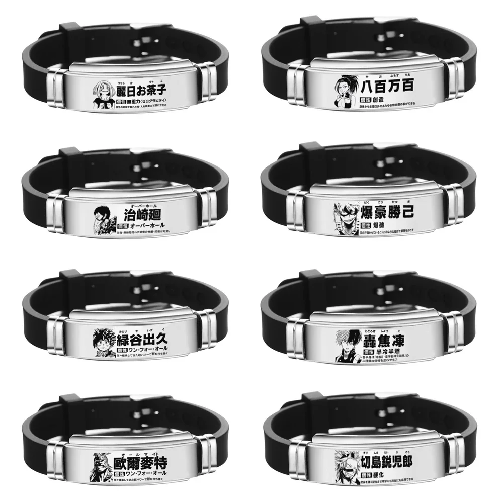 Anime pulseira meu herói academia midoriya izuku bakugo katsuki todoroki shoto pulseira de silicone de aço inoxidável acessórios para fãs