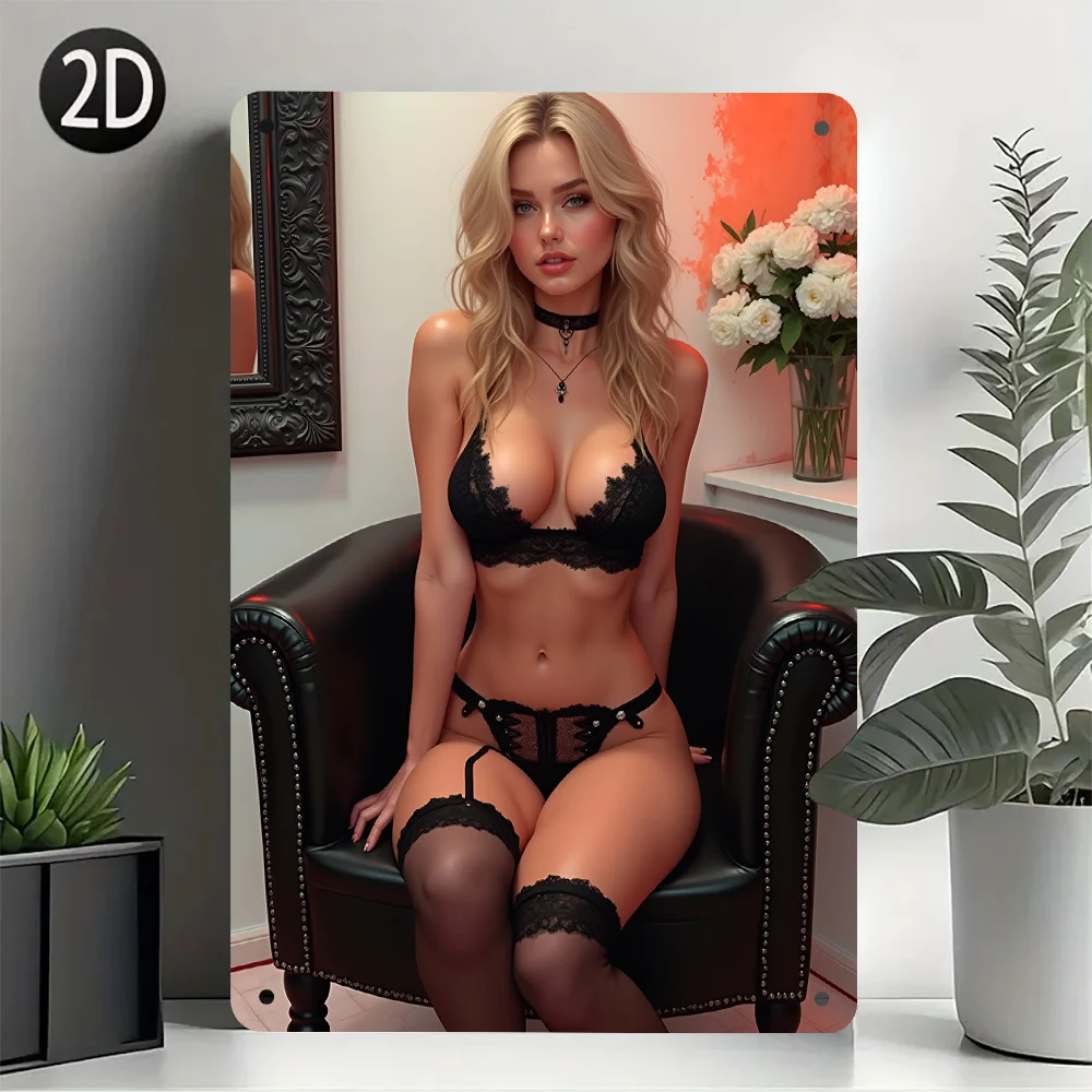 Vintage Sexy Lady Metal Tin Sign, es Iron Wall Art, Retro Home Cafe Bar Living Room Restaurant Bathroom Decor, Mounted Hun