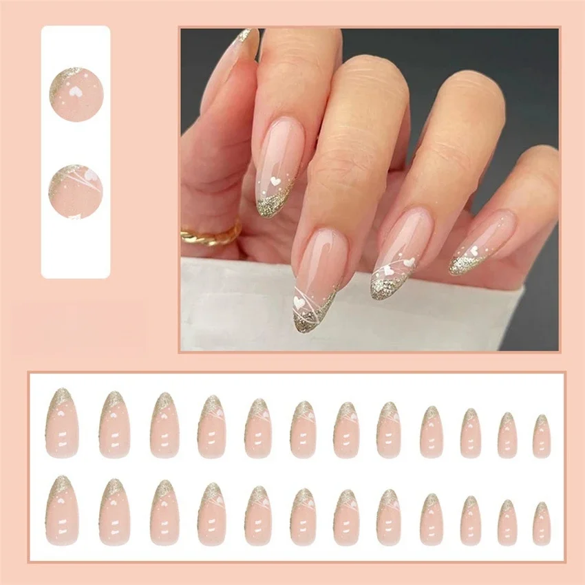 24Pcs/Set Simple Europe States almond-shaped false nails full coverage paste Wearing false nails tips removable press-on nails