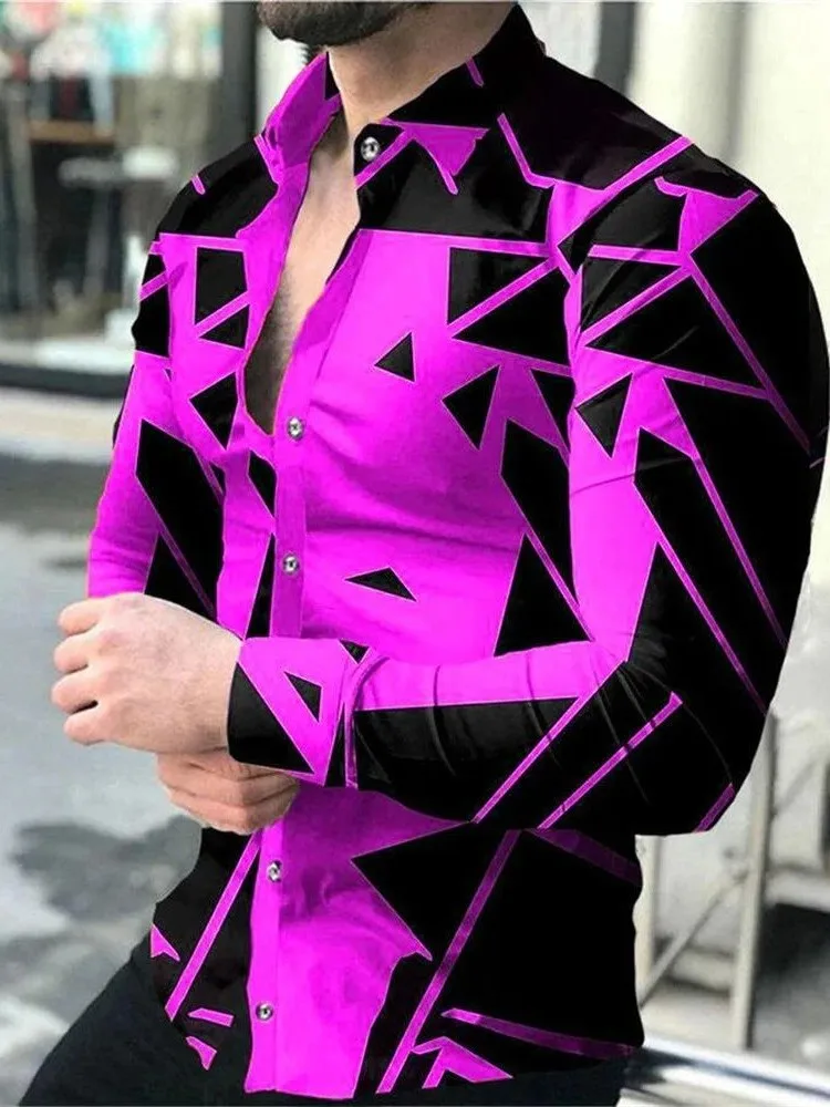 

Color Blo Slim Fit Long Sve irt Faion Urban Sle Polyester Fiber Men's irt Printed Pattern Easy Care Treaent