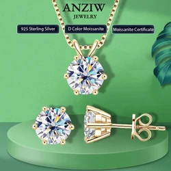 Juego de joyas chapadas en oro de 18K para hombres y mujeres, aretes de plata 925 auténtica, collar con colgante de moissanita de Color D 3.0ctw, envío gratis