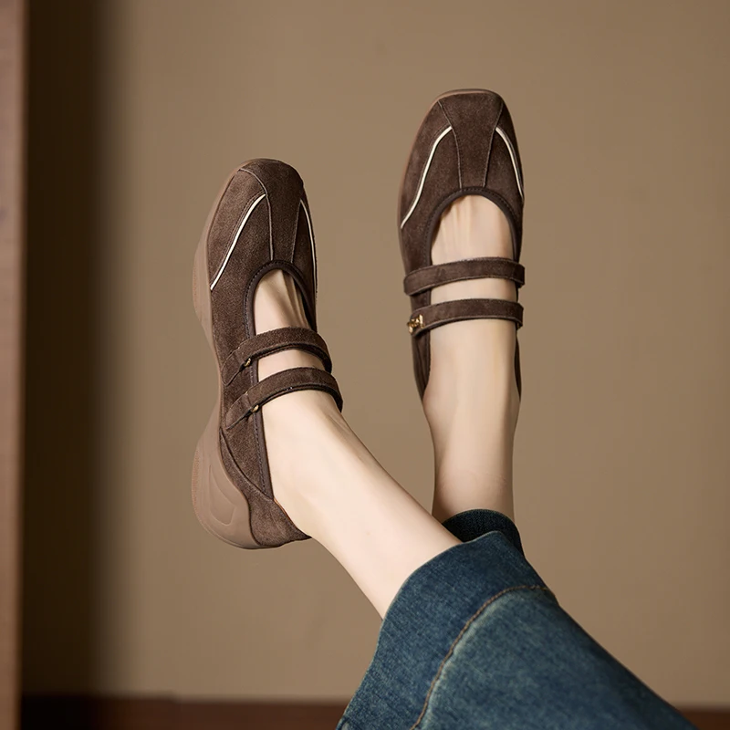 Genuine Leather Mary Jane Ballet Sneakers for Women