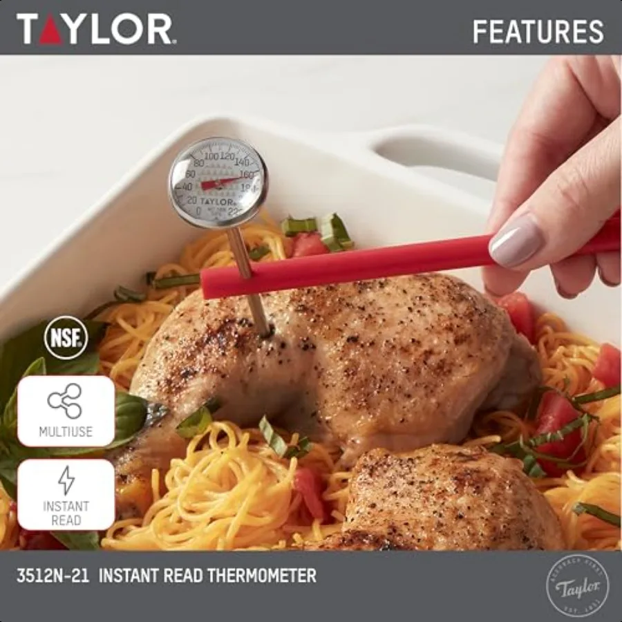 Instant Read Analog Meat Food Grill BBQ Cooking Kitchen Thermometer with Red Pocket Sleeve Clip 1 Inch Dial - Image 2