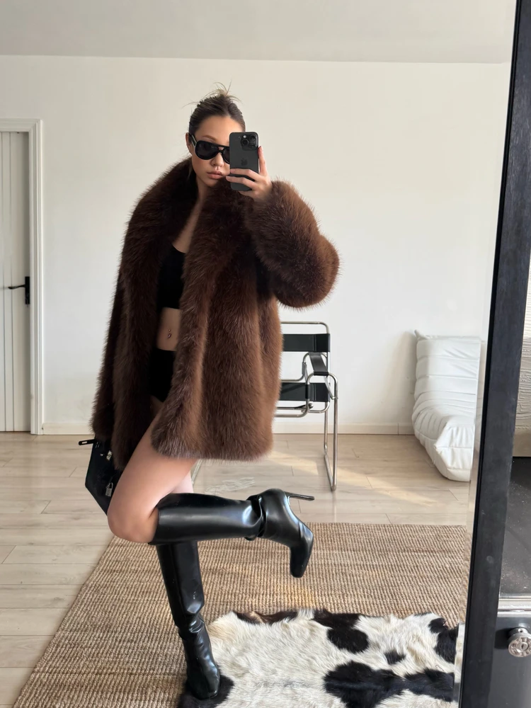 

Young Faionable ort Fur Coat Luxury Vintage Sle Autumn Winter Outerwear Soft Warm Leather Jaet for Women