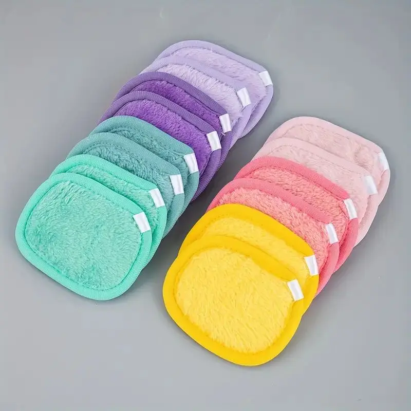 7 Pack Soft Flannel Reusable Makeup Remover Pads - Vibrant Multi-Color Square Shape for Gentle Facial Cleansing - Washable