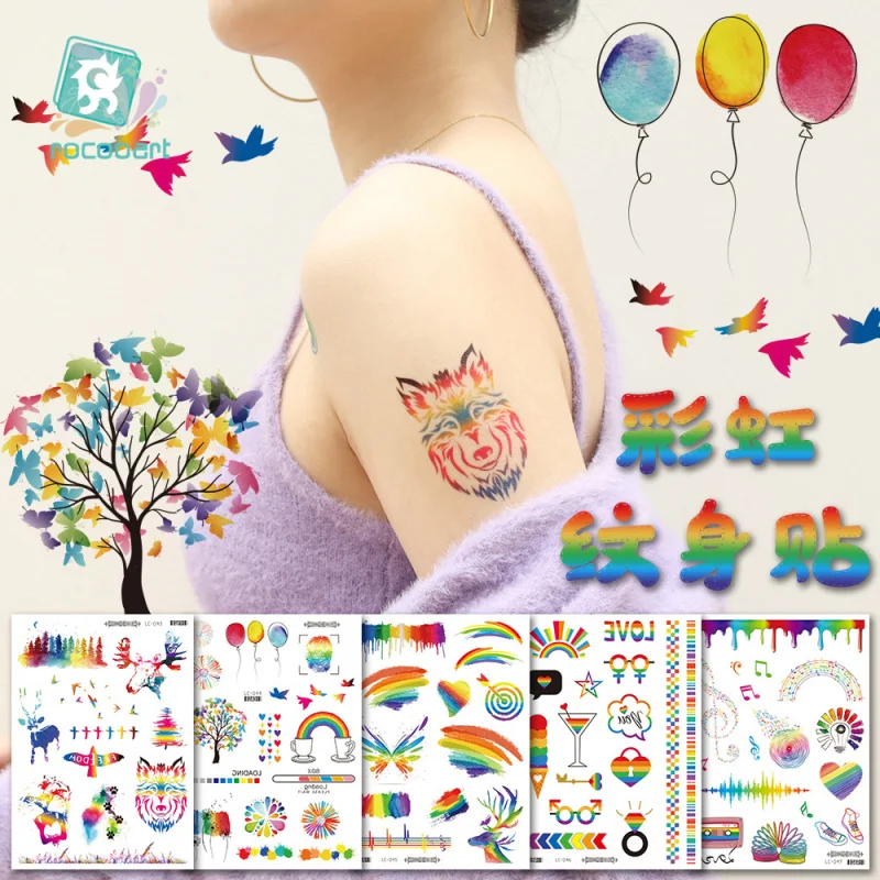 

Same Style2Waterproof Disposable Temporary Tattoo Stickers Rainbow Sports Arm Face Stickers Camouflage Tattoo Stickers Elegant
