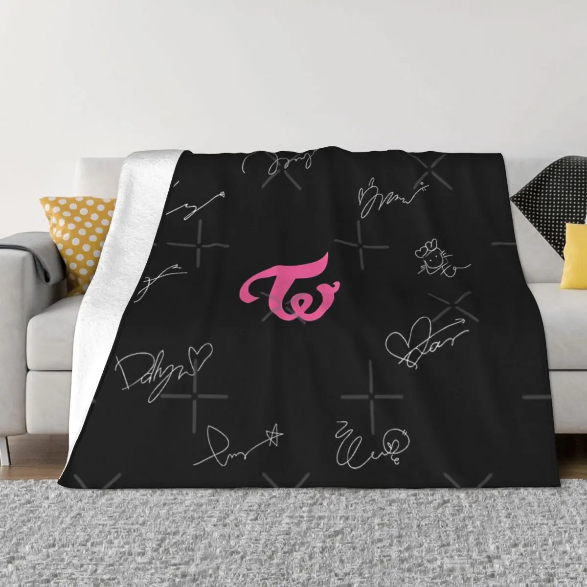 Twice Autographs With Logo (White) Blanket Bedspread On The Bed Anime For Kids