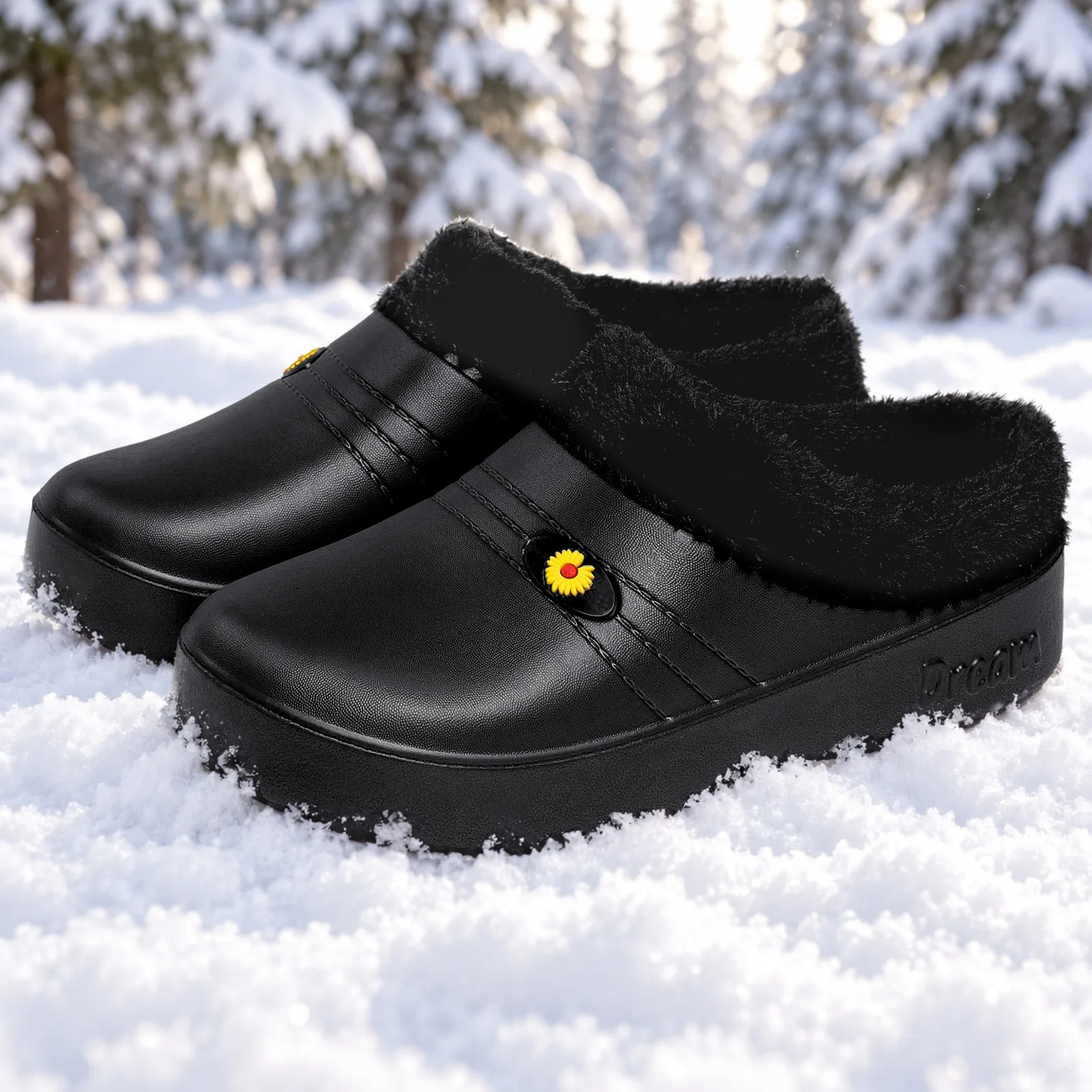 Baumwollschuhe für Damen im Winter, mit dicker Samtoptik und warmer Lederoberfläche, können mit einer dicken Sohle und leichtem Baumwollfutter getragen werden. – Detail 5