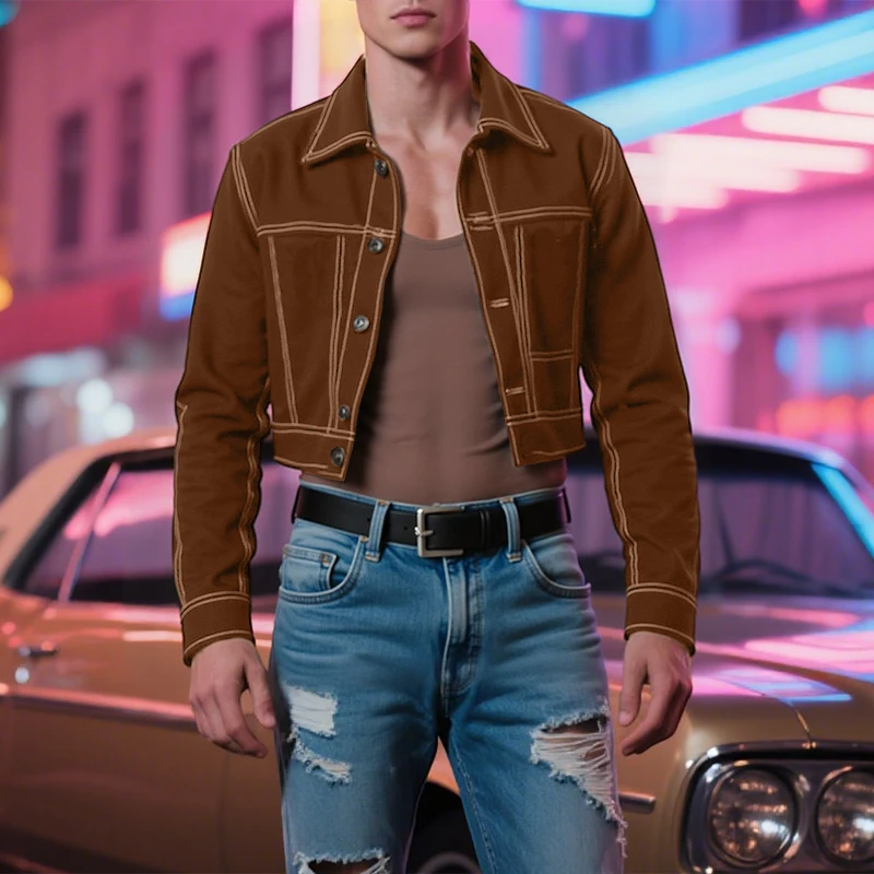 

INCERUN Men Jackets Patchwork Lapel Long Sleeve Button Casual Male Coats Streetwear Loose 2025 Fashion Crop Jackets Men S-5XL