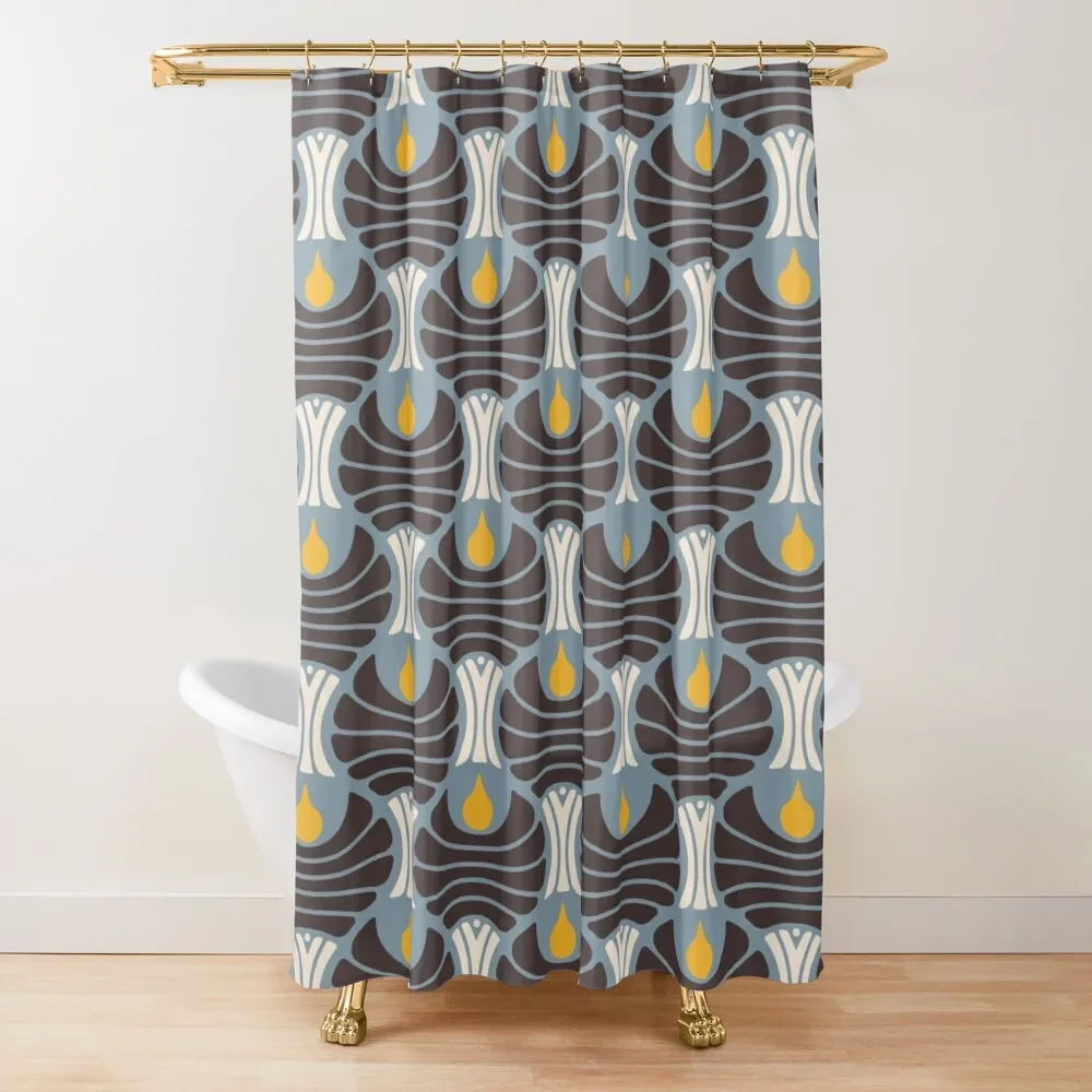 

KF 0096 H - Vintage Retro Birds 70s Modern Geometric Pattern in Yellow Brown and Blue Shower Curtain