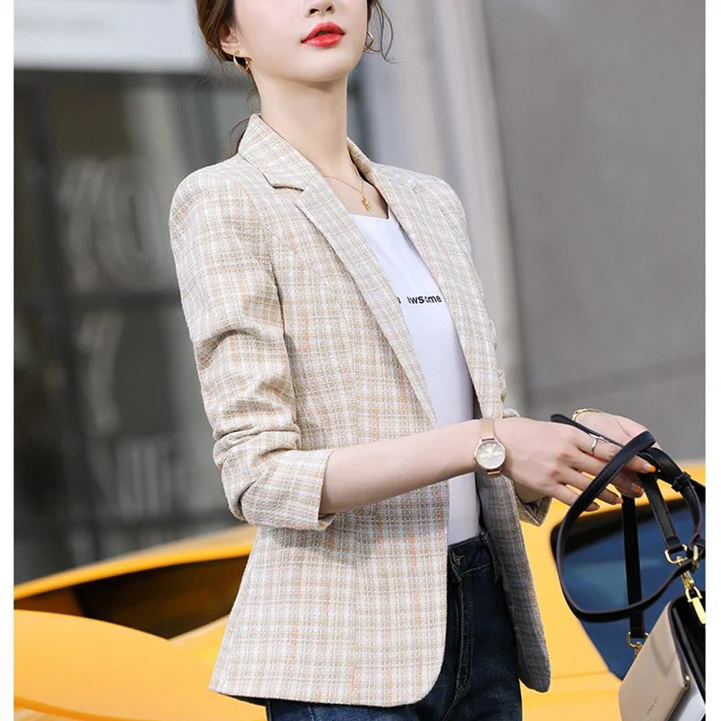 Fashion Loose Button Spliced Pockets Lattice Blazer Women\'s Clothing 2023 Autumn New Oversized Casual Tops Office Lady Blazers