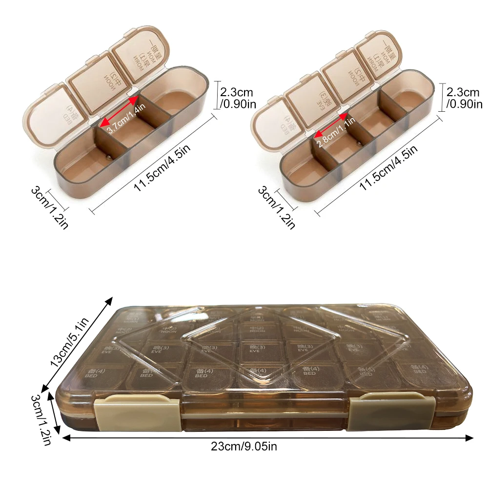 1PCS Weekly Pill Organizer 3/4 Times a Day, 7 Day Large Pill Box with 21/28 Compartments, Portable Travel Pill Case for Medicine