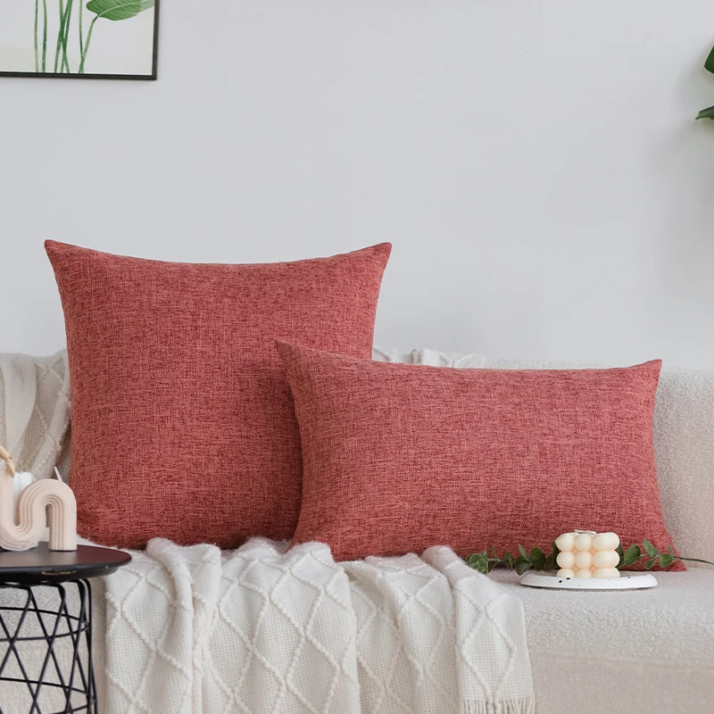 

Linen Pillowcase Coral Red Cushion Cover Home Decorative Solid Color Sofa Multi-size Customizable Pillow Cover for All Seasons