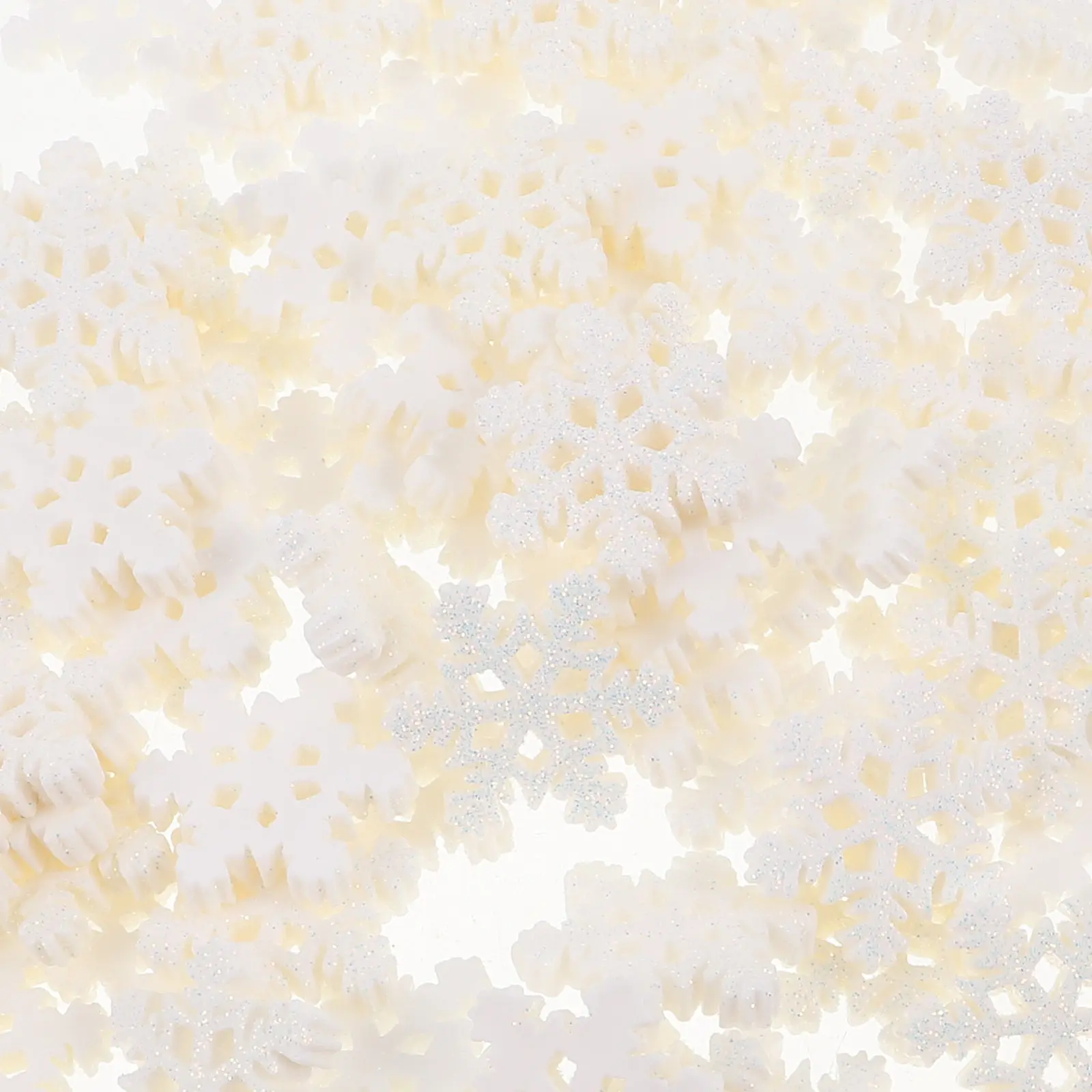 100Pcs Small Snowflake Ornaments Resin Glitter Craft Decor for Christmas Holiday Desktop Bookshelf Winter Seasonal Display