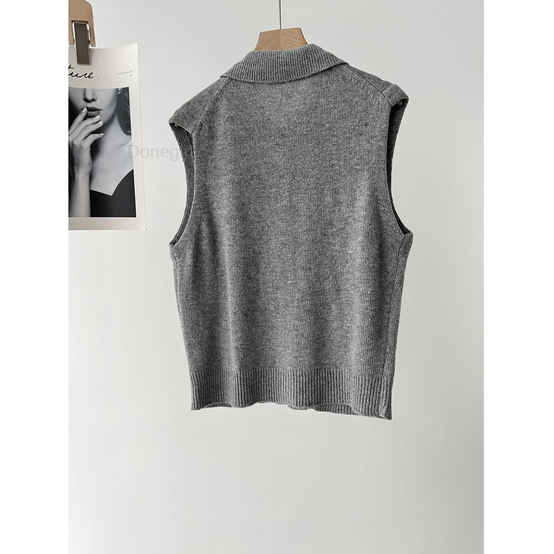 Donegirl 2024 Woman Fashion Knitted Vest Sweater Casual Slim Sleeveless Gray Cardigan Outwear Autumn