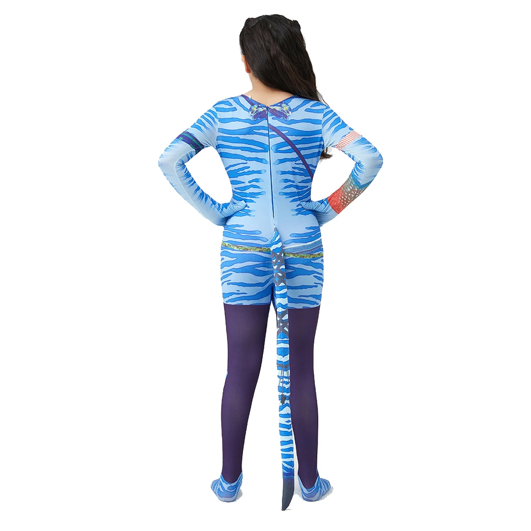 Girls Avatar 2 Neytiri Costume Tail Suit Boys Jake Sully Cosplay Zentai Bodysuit Jumpsuit Kids Halloween Birthday Party Costume