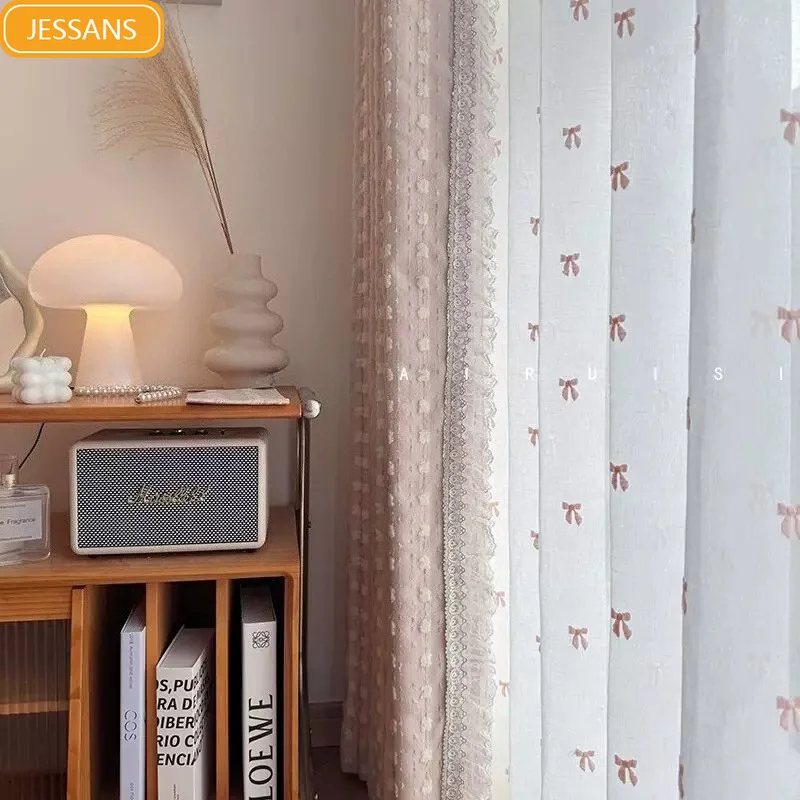 

Pink Cream Three-dimensional Embroidered Curtains for Children's Bedrooms Living Rooms Balconies Partition Curtains Customized