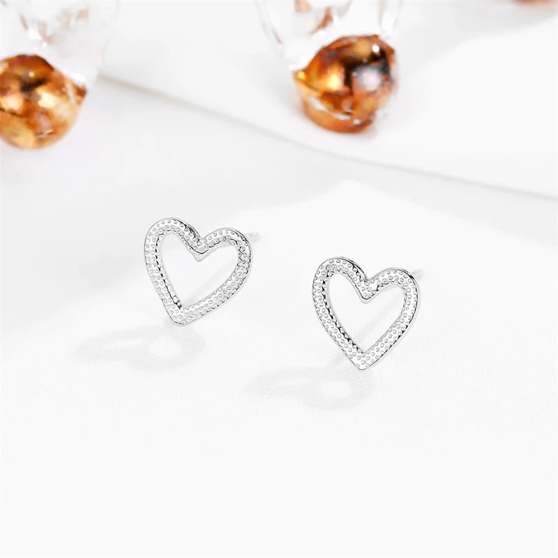 Sole Memory Hollow Heart Simple 925 Sterling Silver Trendy Female Stud Earrings For Women Girl Luxury Jewelry Party Gift EA101