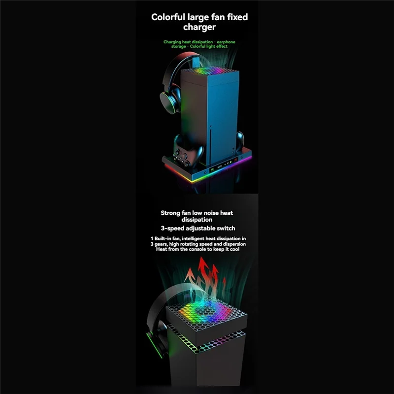 

News Smart Temperature Control Dock + Overhead Cooling Fan Series X Console With RGB Light Stand