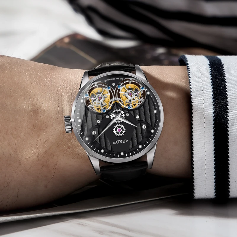 Aesop Mechanical Tourbillon Low-key Luxury Business Watch Clock Tourbillon Mechanical Double Tourbillon Skeleton Watch Men