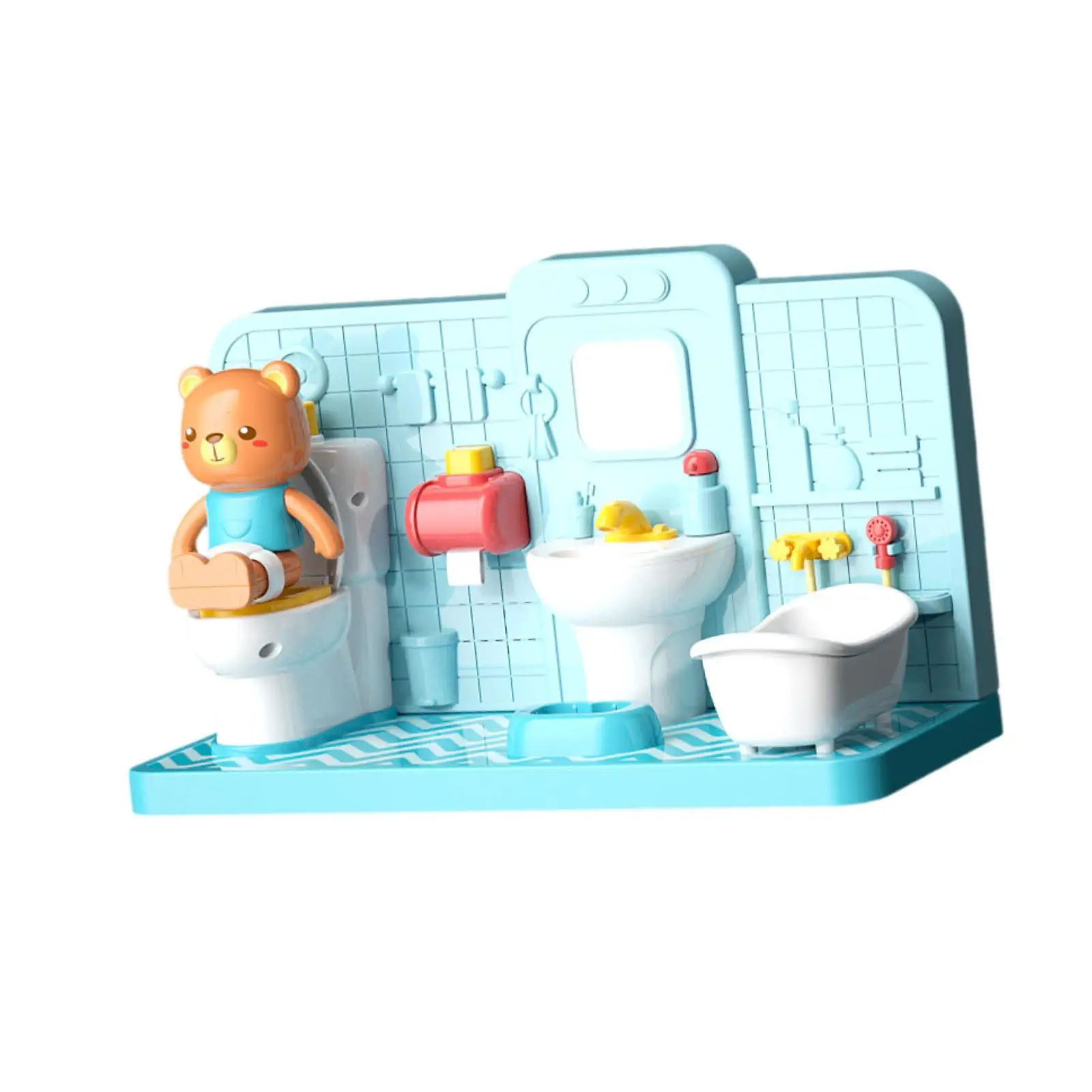 Dollhouse Bathroom Set Dollhouse Decoration Miniature Bathroom Furniture Wash Basin Tub Toilet Model Kids Gifts Bathroom Playset