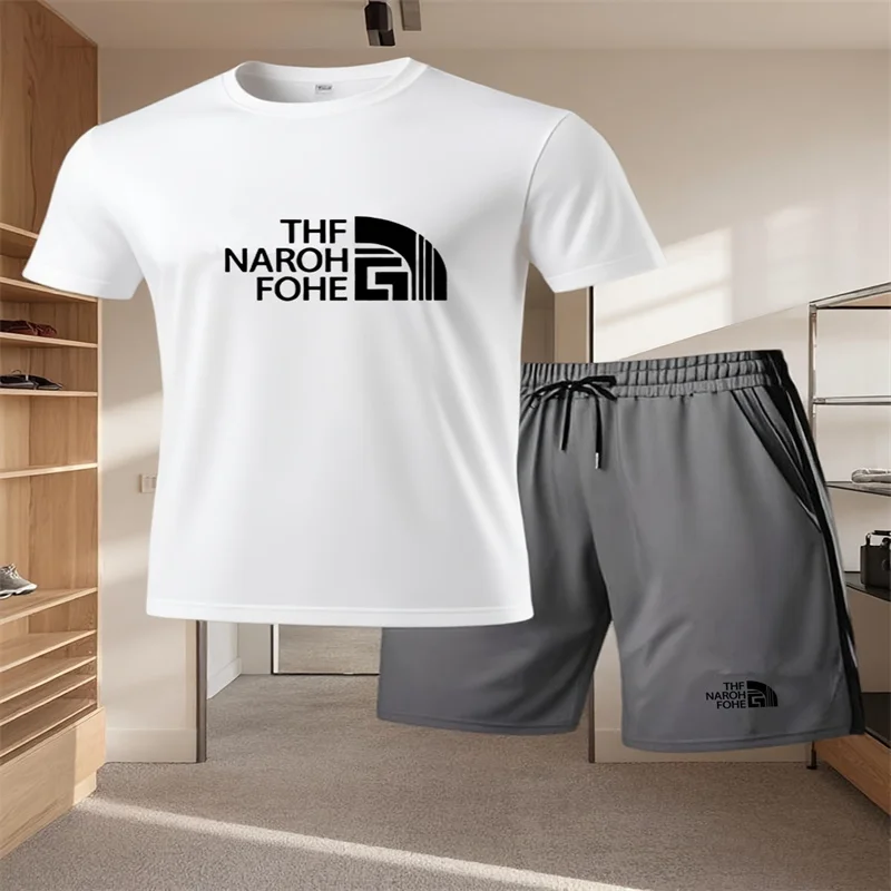 

Модный летний мужской комплект: футболка с круглым вырезом и короткими рукавами + шорты, городской повседневный спортивный костюм, домашний комплект для мужчин.