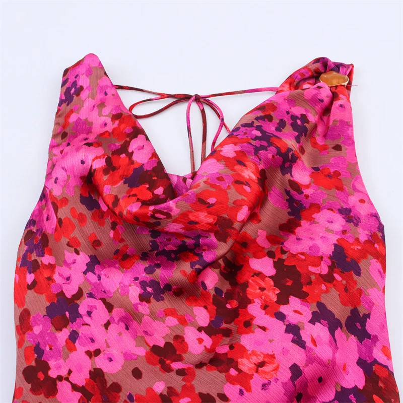 Abito midi con stampa floreale europea e americana alla moda da donna