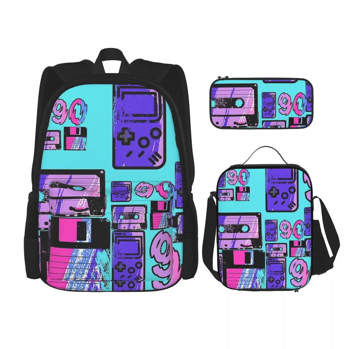 Zurück zu den 90er Jahren Rucksäcke Jungen Mädchen Bücher tasche Studenten Schult aschen Cartoon Kinder Rucksack Lunch Bag Stift Tasche dreiteiliges Set