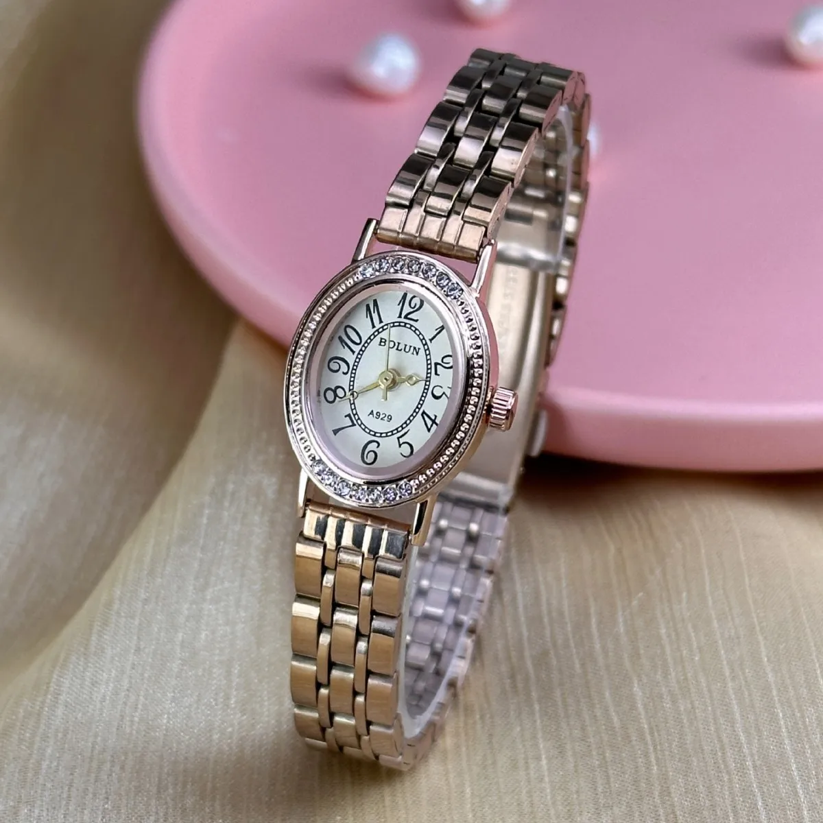 Elegant Women Diamond Oval Watch Female Hand Watch Steel Small Original Luxury Ladies Wristwatch Golden Relógio Dropshipping