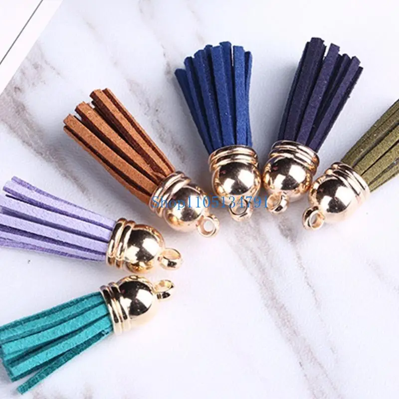

98km 20 Pcs 4cm Multi Colors Faux Suede Leather Keychain Tassel Suede Tassels Charms