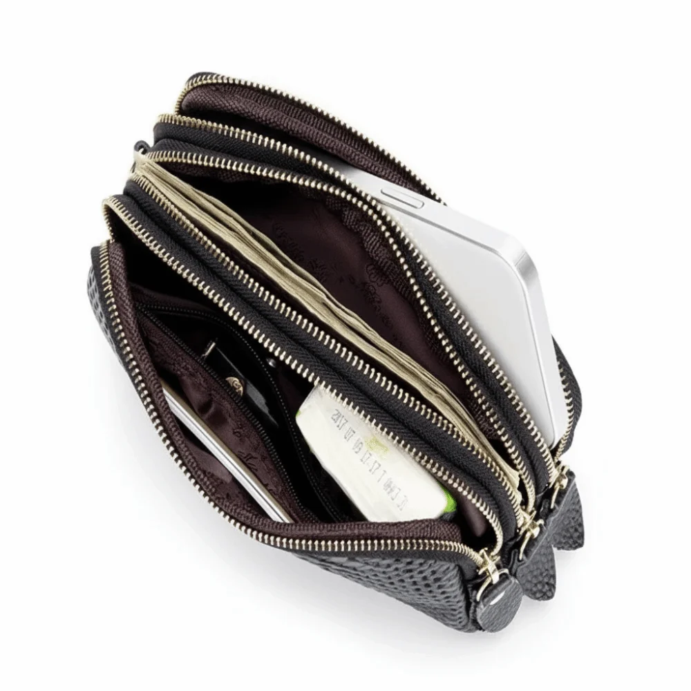 

Solid Color Lady Clutch Long Zipper Crocodile Texture Long Zipper Wallet Large Capacity 3-Layer Design Phone Bag for Women
