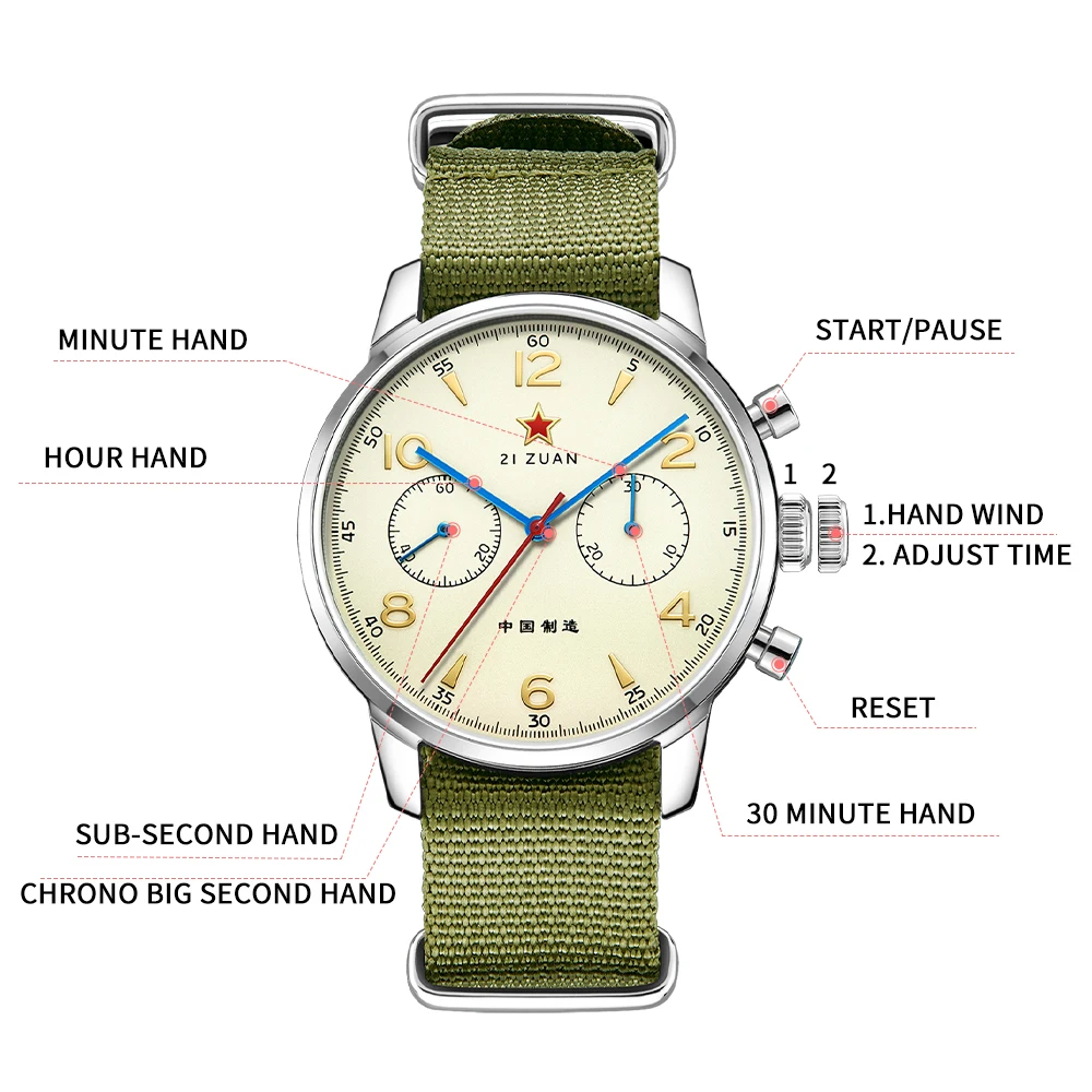 TOPHILL 40mm Vintage 1963 Chronograph Men Mechanical Watches Sapphire with Seagull ST1901 Movement Waterproof Men Watch Pilots 