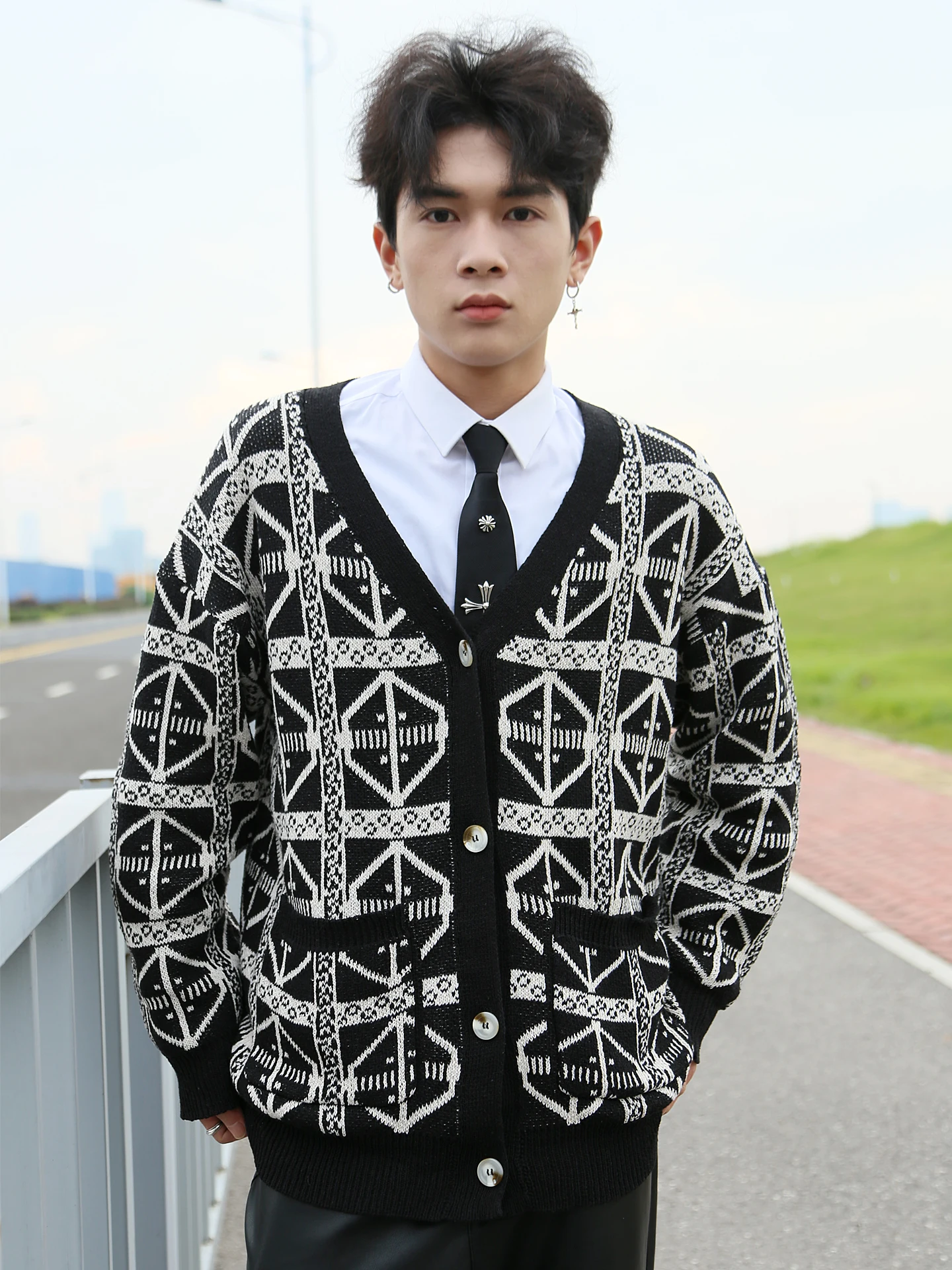 

American Sle Knitted Open Cardigan Sweater Coat Men Women Couples Autumn Winter Vintage Loose Lazy Sweater V Ne Long Sve