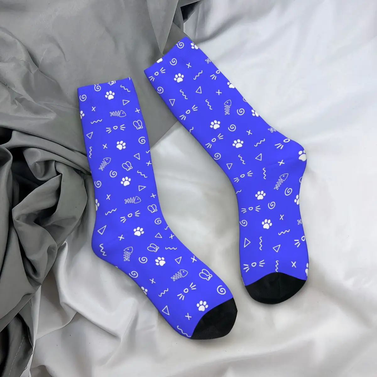 All Seasons Crew Stockings Cat And Fish Pet Element Printed Socks Harajuku Long Socks for Men Women Valentine's Day Gifts