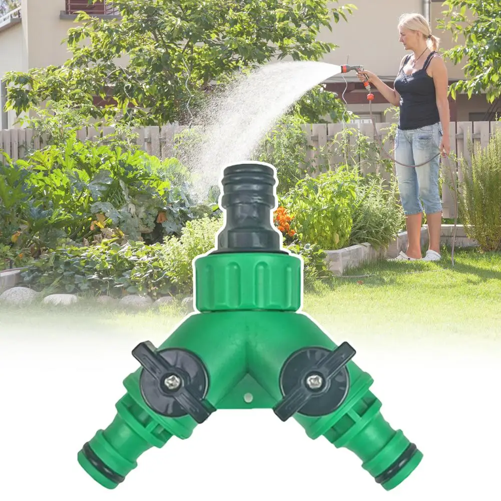 Garden Hose Splitter (2 Way), Y Splitter Quick Connect Green Coupler G3/4 Female Thread Garden Hose Fitting for Gardening Lawns