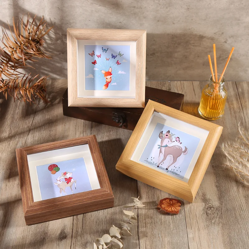 1PCS Wood color Square Photo Frame,4inch 6inch 8inch size,DIY specimen Mount ,Mini photo frame for kids